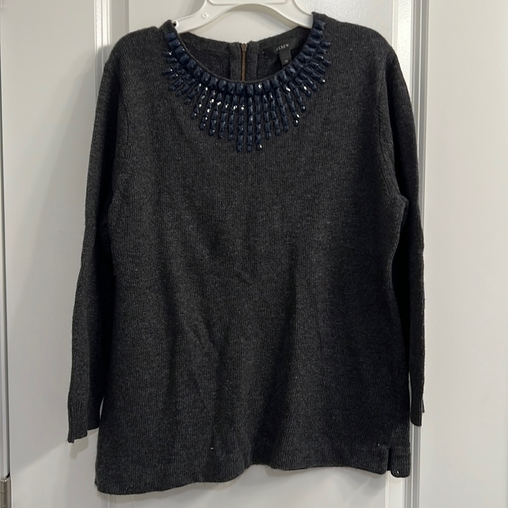 J. Crew Navy Starburst Jeweled Neckline Sweater M